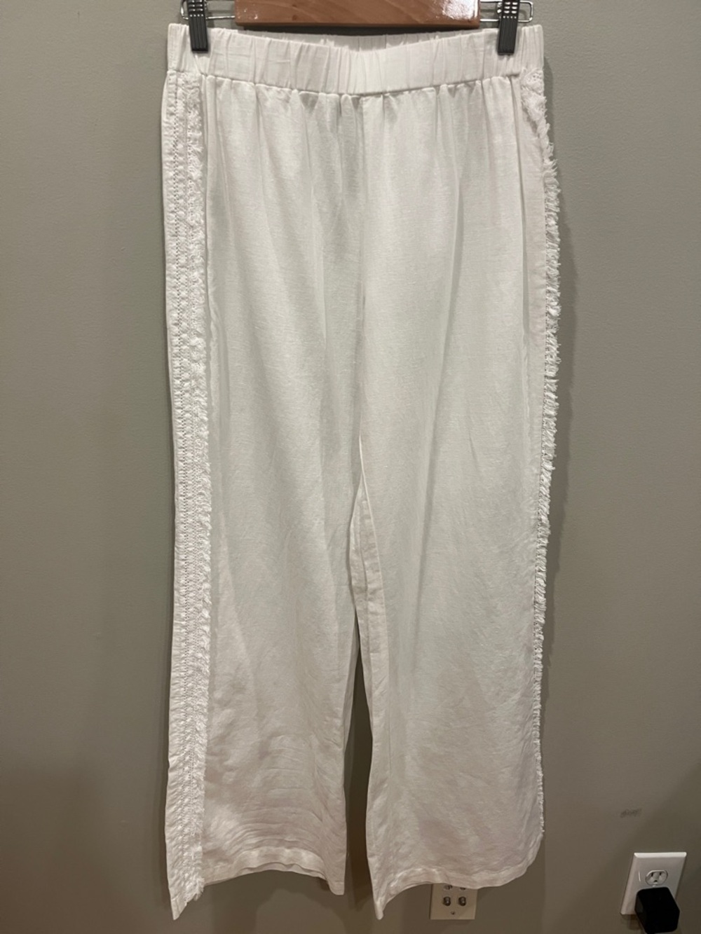 C&C California White Wide Leg Pants with Fringe Side Trim